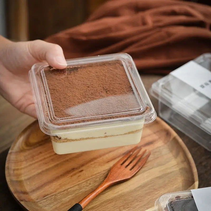 Tiramisu pastel comida envases de plástico cajas de embalaje cumpleaños Pastel de Bodas