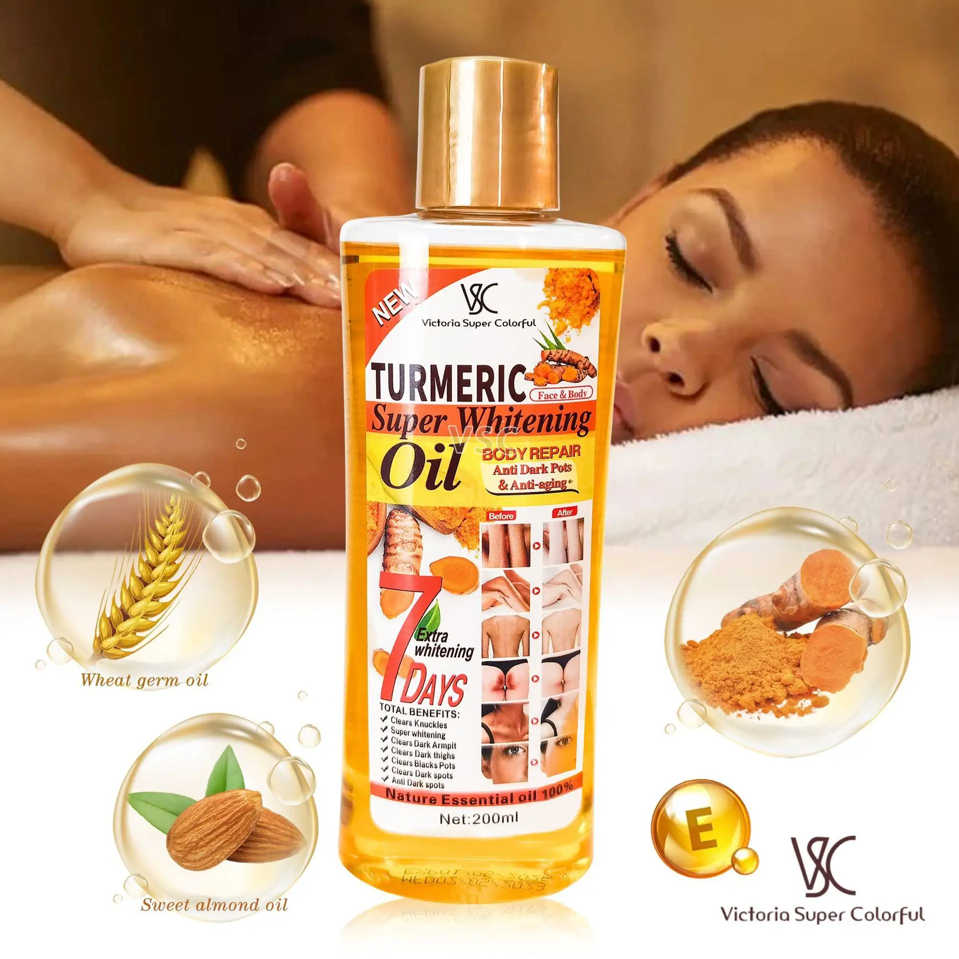 Aceite de masaje emoliente para cara y cuerpo con extracto de cúrcuma de jengibre, compuesto suavizante, aceite de argán