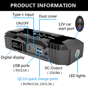 Jumpstart 1000A Jump Start 12V in Emergency Tools Portable Powerstation for <strong>Cars</strong> Multi-function Jumpstart WIth Quick Charge - Product Image 3