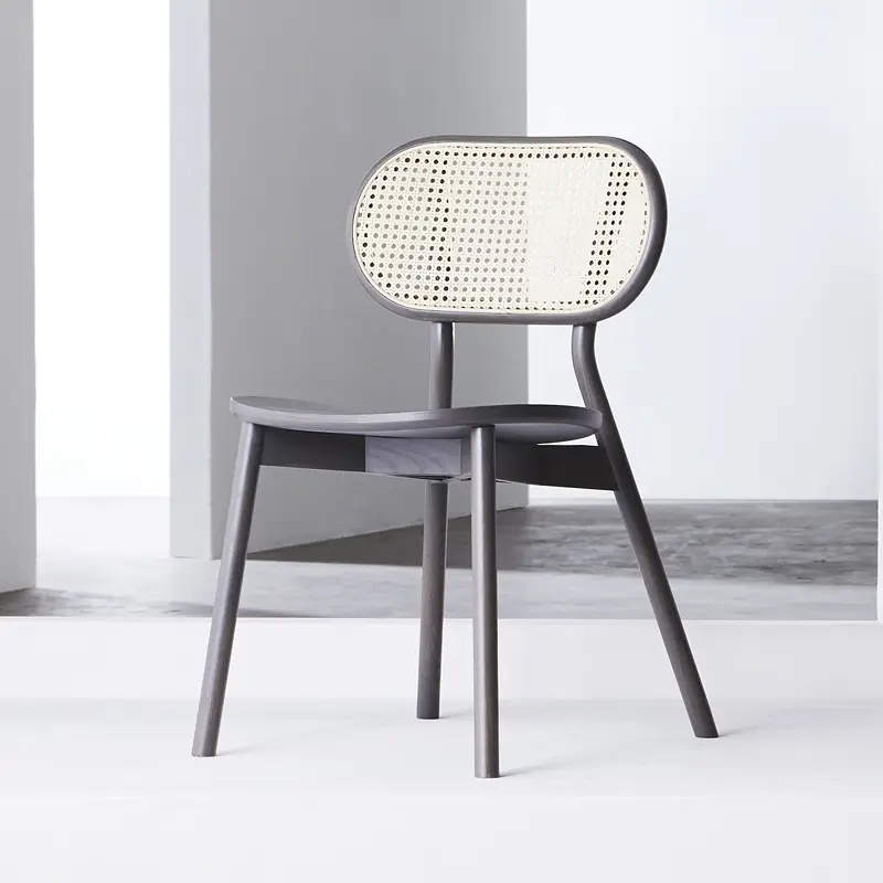Comercial grau natural de vime rattan cadeira de jantar de madeira cadeira de jantar de volta cinza sólido branco