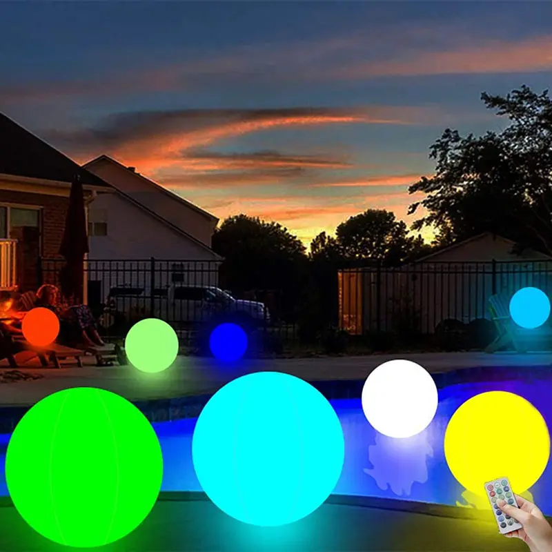 Pelota de playa inflable LED brillante de 40CM, juguete de piscina, luz de 16 colores para fiesta de verano hawaiana, decoración de jardín y hogar