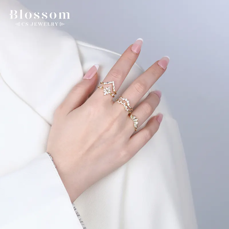 Blossom CS Jewelry Explosive New Products Joyería para mujer Anillos de circón 18K Chapado en oro 925 Anillos casuales de plata esterlina para damas