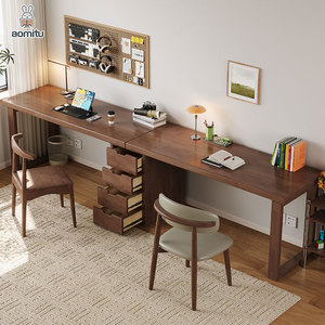 Escritorio de ordenador de dos asientos de madera maciza Simple moderno, mesa de estudio larga duradera para el hogar, dormitorio, oficina, escritorio de escritura doble extensible - Product Image 3
