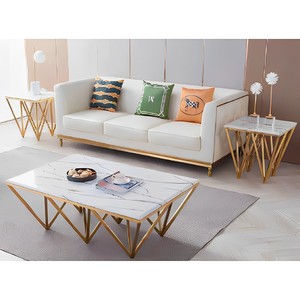 Đồ nội thất nhà sang trọng hiện đại bằng thép không gỉ 1 + 6 Bàn cà phê với đầu bằng đá cẩm thạch trắng và cơ sở hình học - Product Image 3