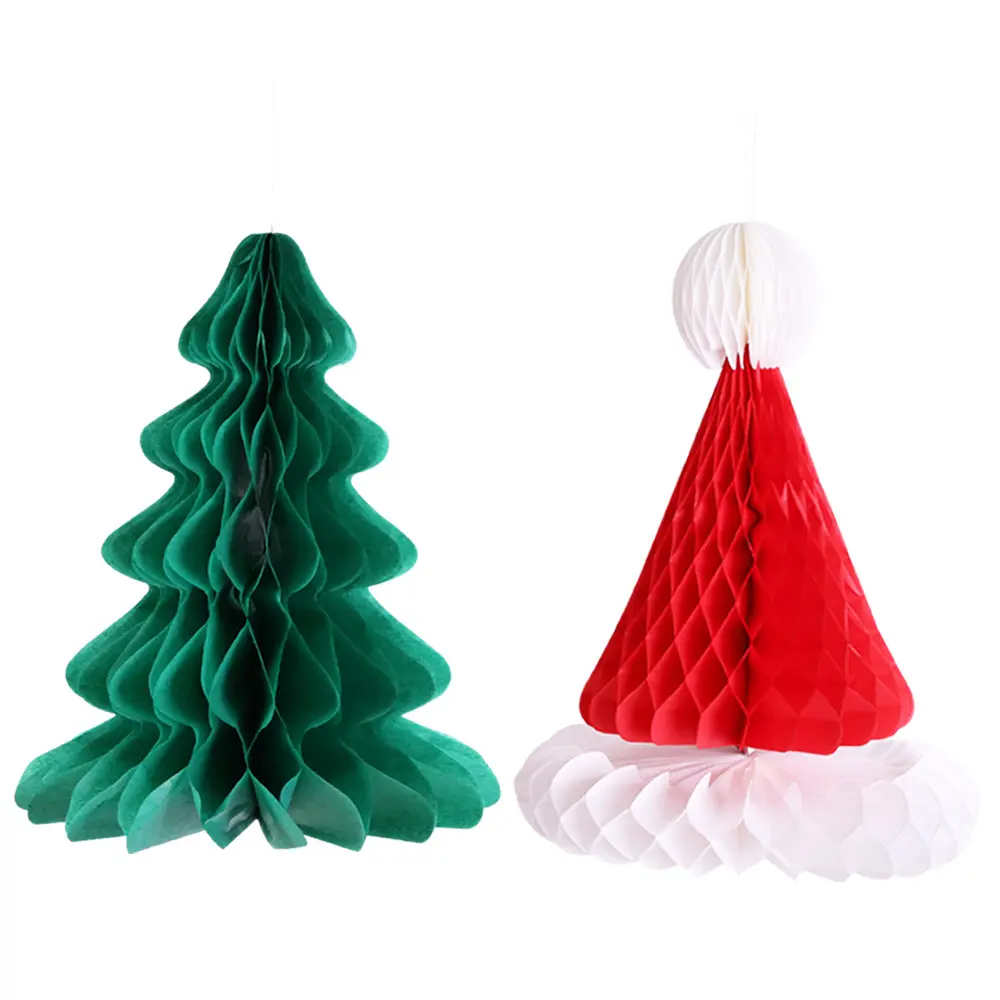 Decorações de Natal Chapéu de árvore de Natal de papel colmeia decorações de festa pingentes de Natal enfeites pendurados