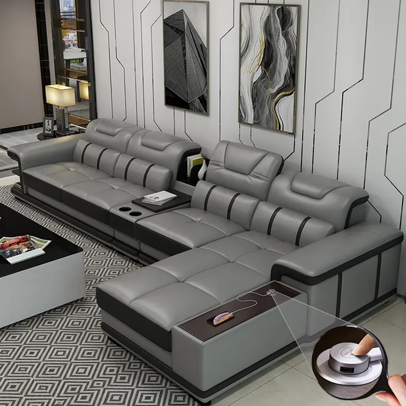 Sofa Murah Modern Bentuk L Bagian Sudut Kulit Mewah Putih Set Furniture Ruang Tamu