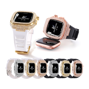 Silikon kayış paslanmaz çelik modifikasyon kiti elmas kapak koruyucu kılıf Apple serisi için 8 7 6 5 4 Iwatch 44mm 45mm - Product Image 1