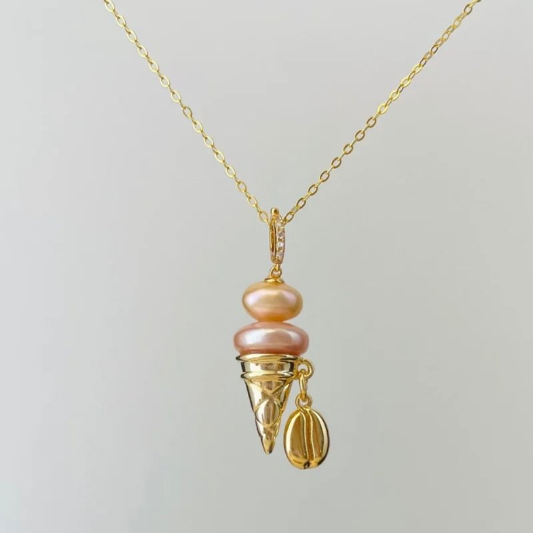 Collier jaune perle crème glacée dorée (perle d'imitation)