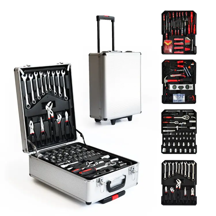 Conjunto de ferramentas 186 peças, kit com mala e caixa de alumínio de quatro camadas de ferramentas de combinação de equipamento