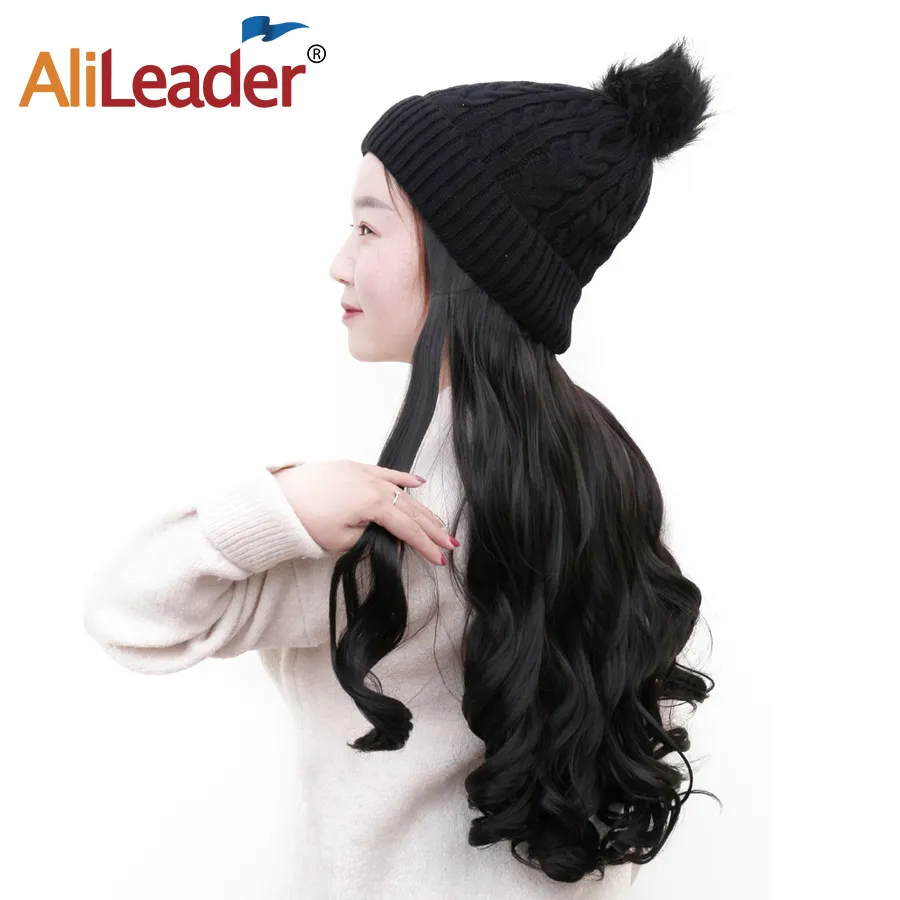 AliLeader Fashion sintetico alta fibra di emeprature lungo riccio fatto a macchina berretti cappello berretto parrucche per le ragazze