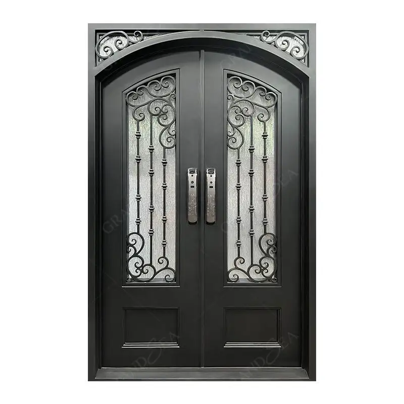 Grandsea優れたスマートロック鋳鉄製ドア住宅用卸売価格外装フロントエントリー錬鉄製ドア