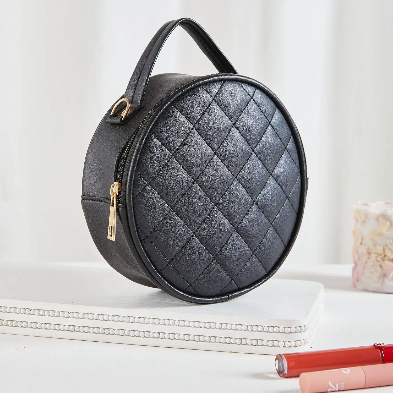 High Quality PU Leather Crossbody Bag Women's Round Clutch Messenger Bag Shoulder Handbags Round Purse Sling Circle Bag