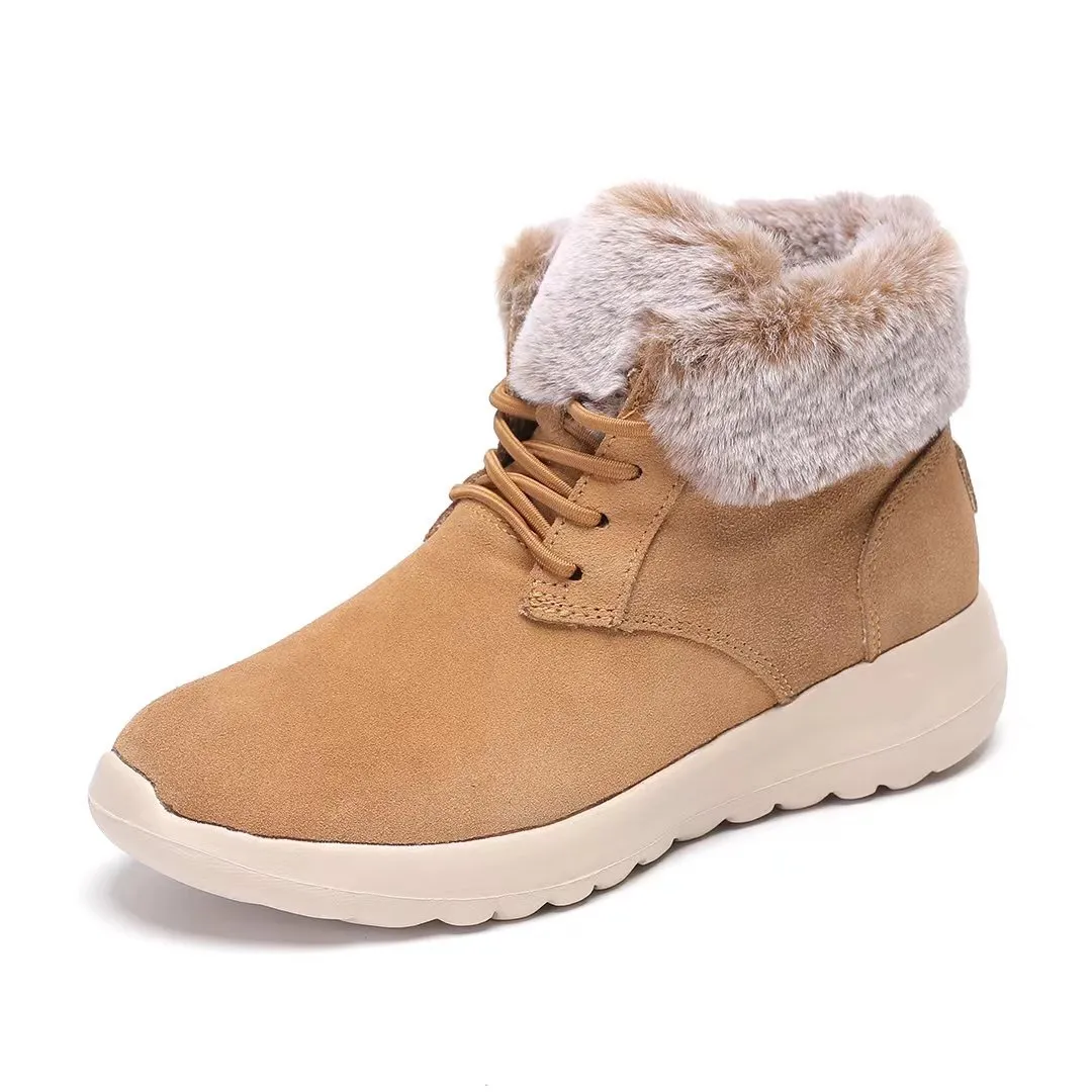 Customwinter sepatu bot salju Australia wanita, sepatu bot Mini Platform tebal bawah bulu salju setengah lutut pendek kulit domba