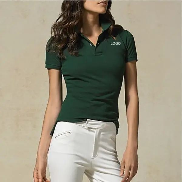 Camisa polo feminina gola polo algodão + spandex, camiseta polo a granel