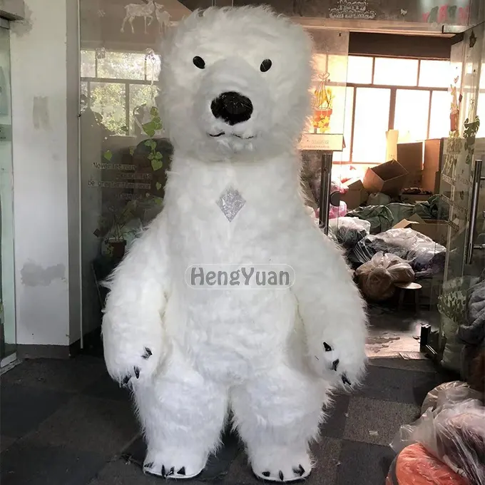 Hengyuan-Disfraz de oso Polar inflable para caminar, mascota gigante, adorable, inflable de felpa, oso de dibujos animados, personaje blanco