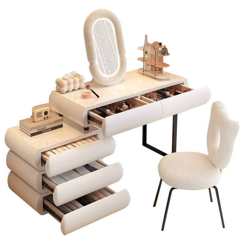 Makeup Mirror + White Solid Stool