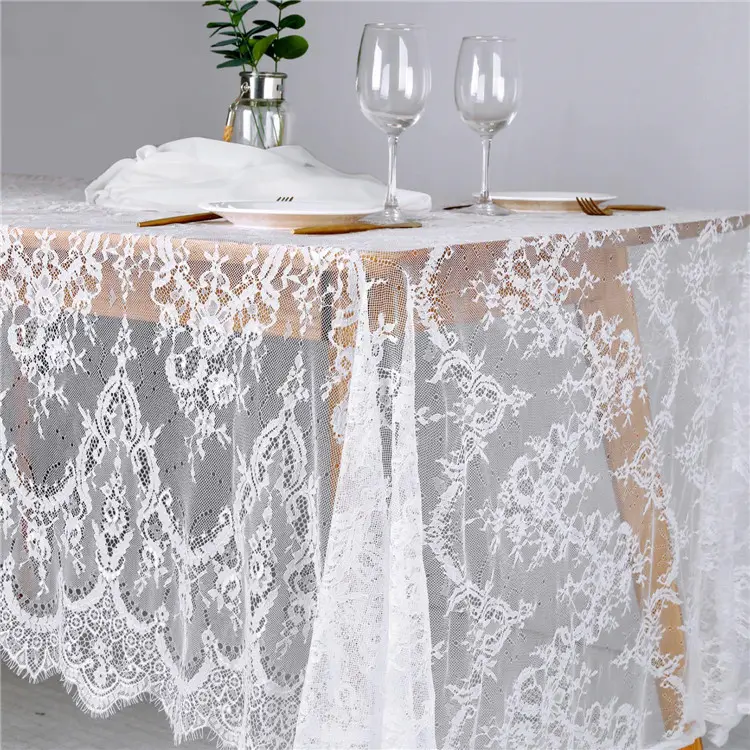 60 "x 120" Rechteck Classic White Lace Tischdecken für Hochzeiten Rose Vintage bestickte Spitze Tisch läufer