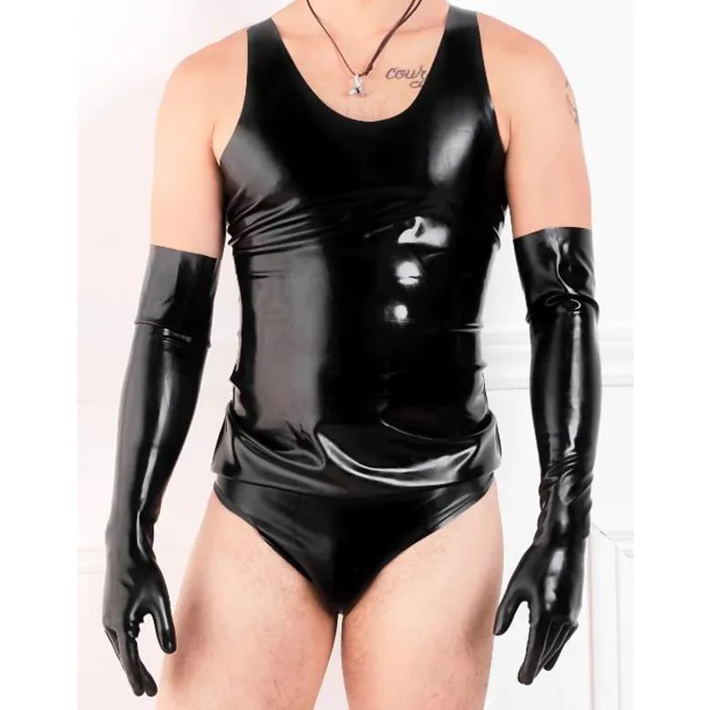 Abiti da uomo neri Catsuit Lingerie intimo Fetish Bondage pantaloni da uomo in lattice pantaloni corsetto costumi Sexy