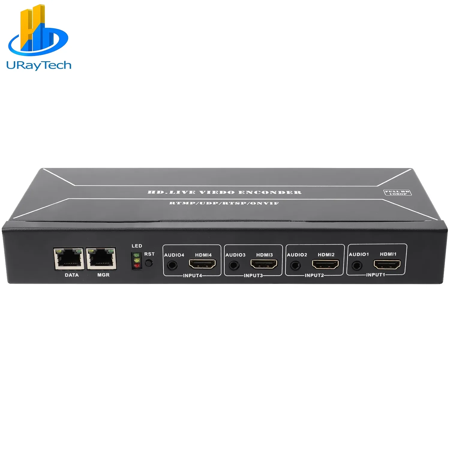 URay Tech HEVC H.265 Encoder H.264 4 Saluran HDMI Ke IP, Pembuat Enkode Video IPTV Video HD Streaming Langsung