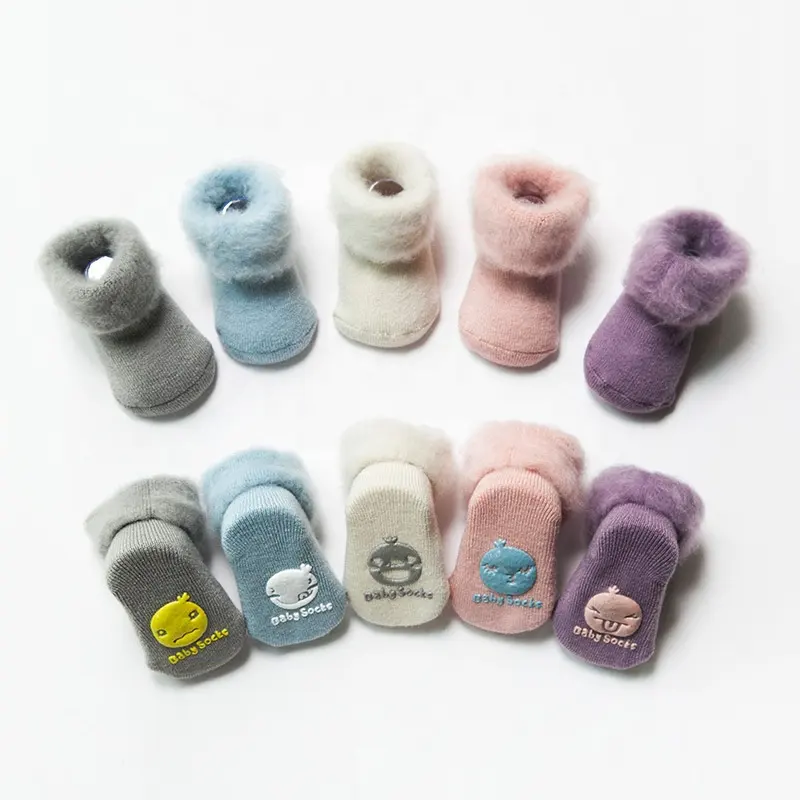 Winter newborn velvet thickened organic cotton baby socks loose mouth warm non-slip 0-3 years old children socks