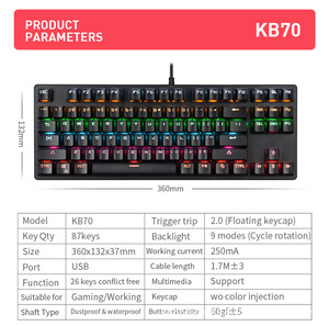PD701f Customized Color <strong>Keyboard</strong> Double Injection Keycaps 87keys Purple <strong>Computer</strong> Desktop Wired <strong>Keyboard</strong> - Product Image 6