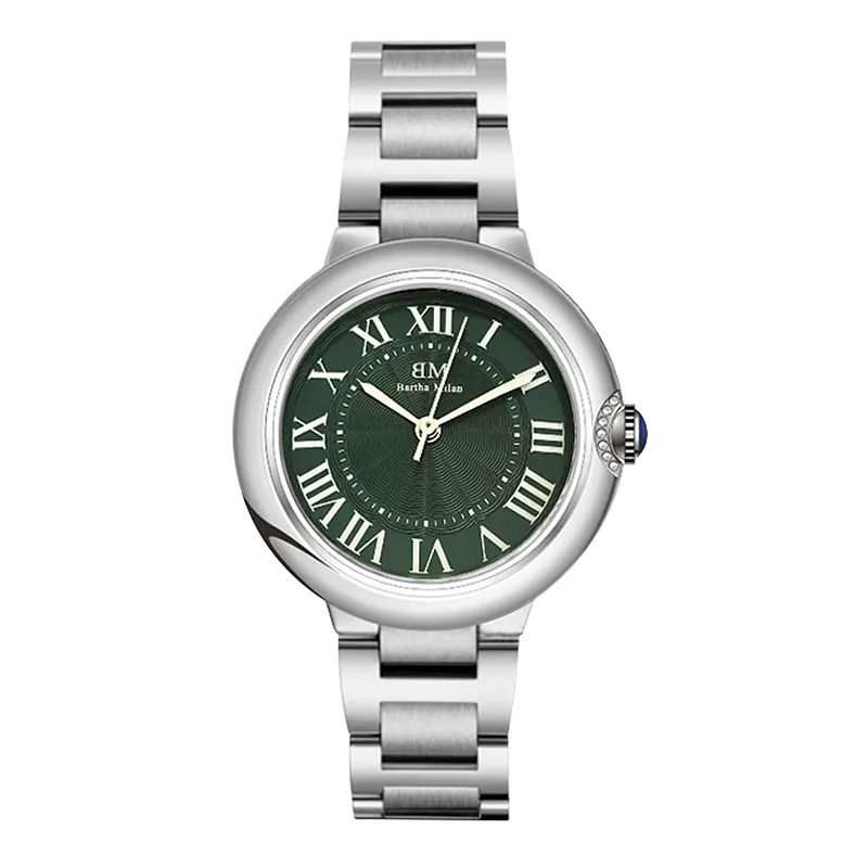 Reloj de cuarzo de diseñador para mujer, estilo Cartier, BM, esfera verde ultrafina, resistente al agua, reloj de cuarzo de acero inoxidable para mujer