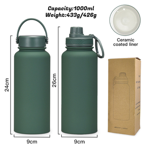 Portable 1L Stainless Steel <strong>Bottle</strong> Double Wall Insulated Vacuum Flask Matte Rubber Powder Coated Metal Water <strong>Bottle</strong> for Sports