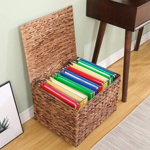Oem cỏ biển nước lục bình wicker basketry cán tập tin Tủ lưu trữ Organizer Box với nắp nhà văn phòng trang trí Organizer - Product Image 2
