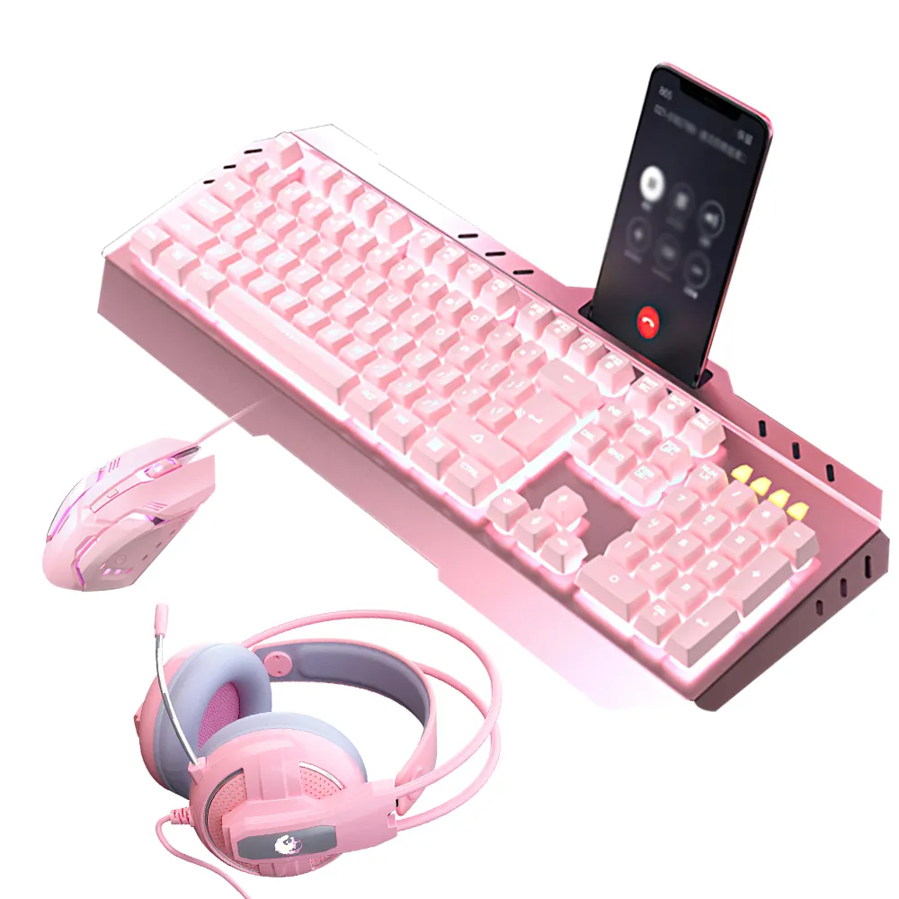 Rosa teclado mouse headset gamer combinações usb, com fio, teclado, mouse, conjunto com luz de fundo led para jogos, computador, pc, notebook
