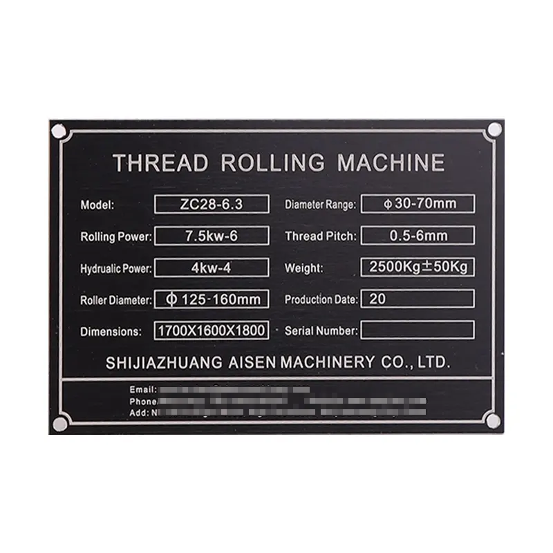 Custom Wholesale Aluminum Stainless Steel Printed Engraved Laser Chemical Etching Tag Label Metal Generator Nameplate Logo