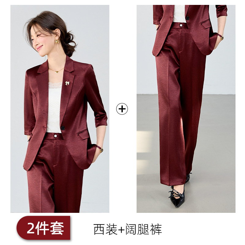 Burgundy wide-leg suit pants