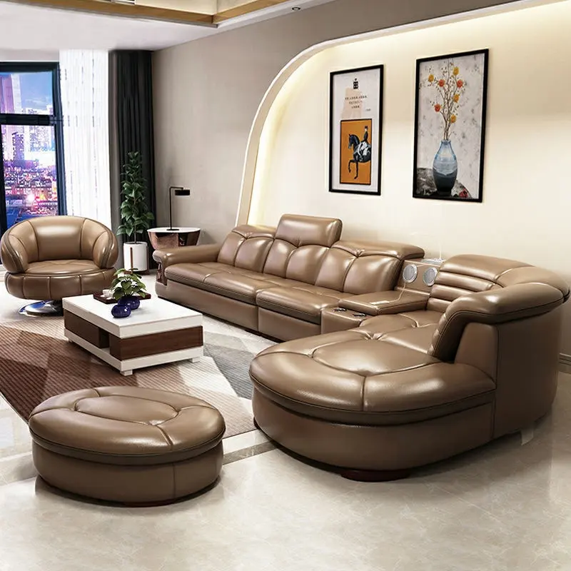 Mebel Modern Kulit Asli Italia Set Sofa Sofa Mewah dengan Bagian Sofa Set Perabot Ruang Tamu