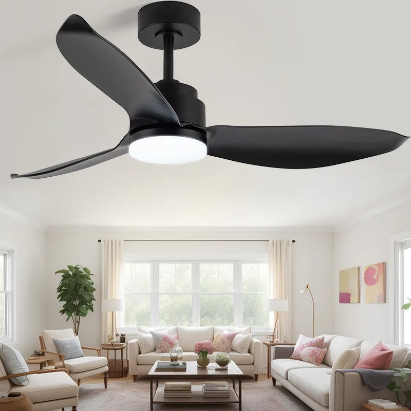52'' Matte Black 3 Color Dimming Fan Ceil Light 110v 220v With Remote Control For Bedroom Home
