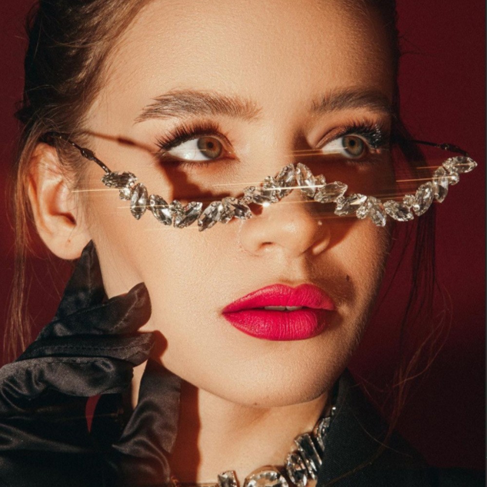 1 horse eye rhinestone glasses frame-silver