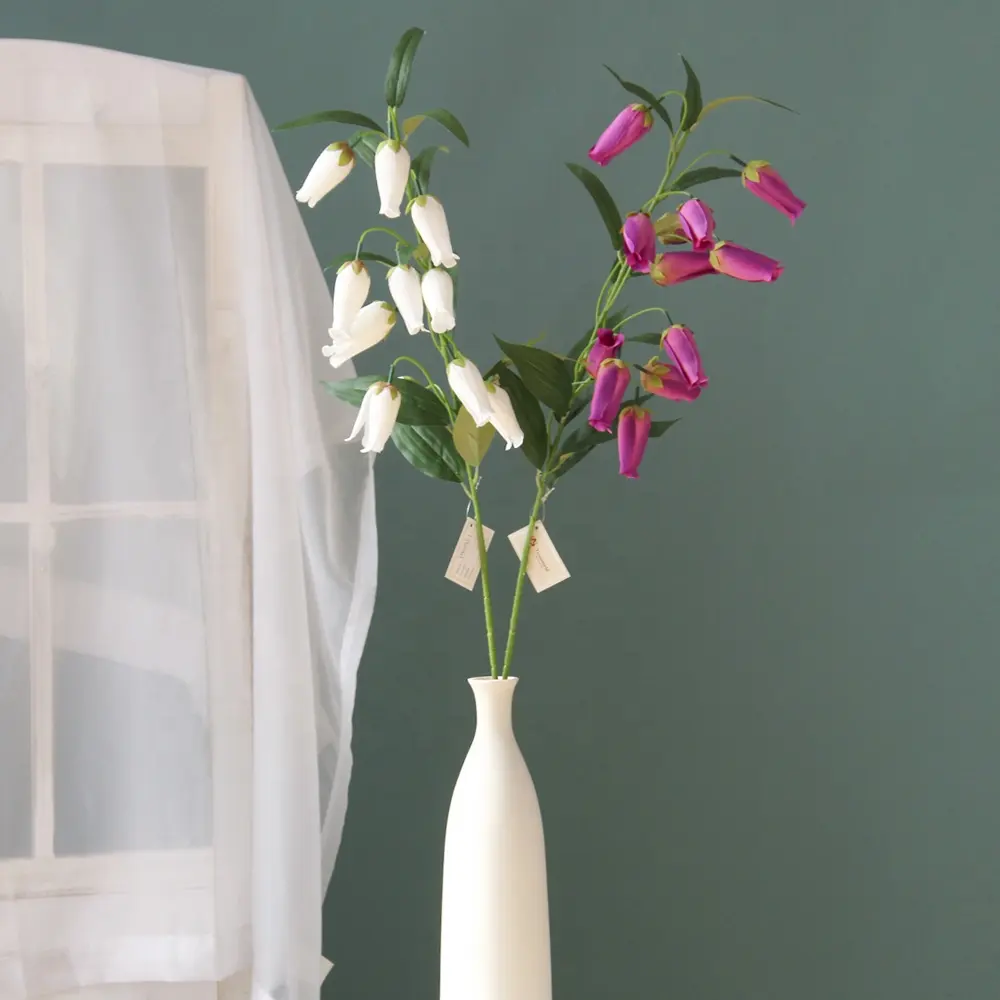 Flores artificiales de Campanula de tamaño largo al por mayor para la decoración del jardín del hogar de la boda arreglo de flores artificiales