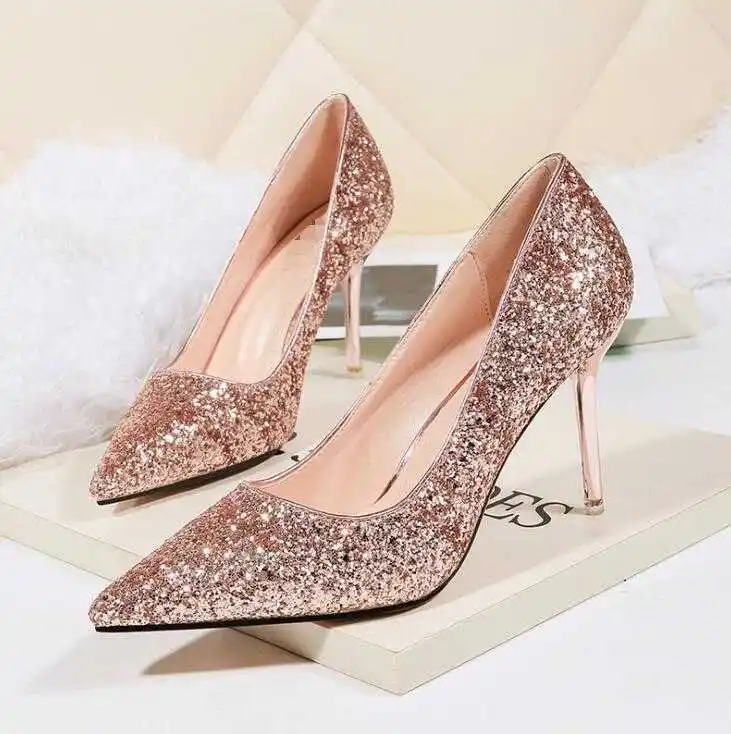 Sexy tacco alto a punta paillettes delle donne singolo scarpe tacco sottile scarpe da sposa da sera delle donne del vestito scarpe