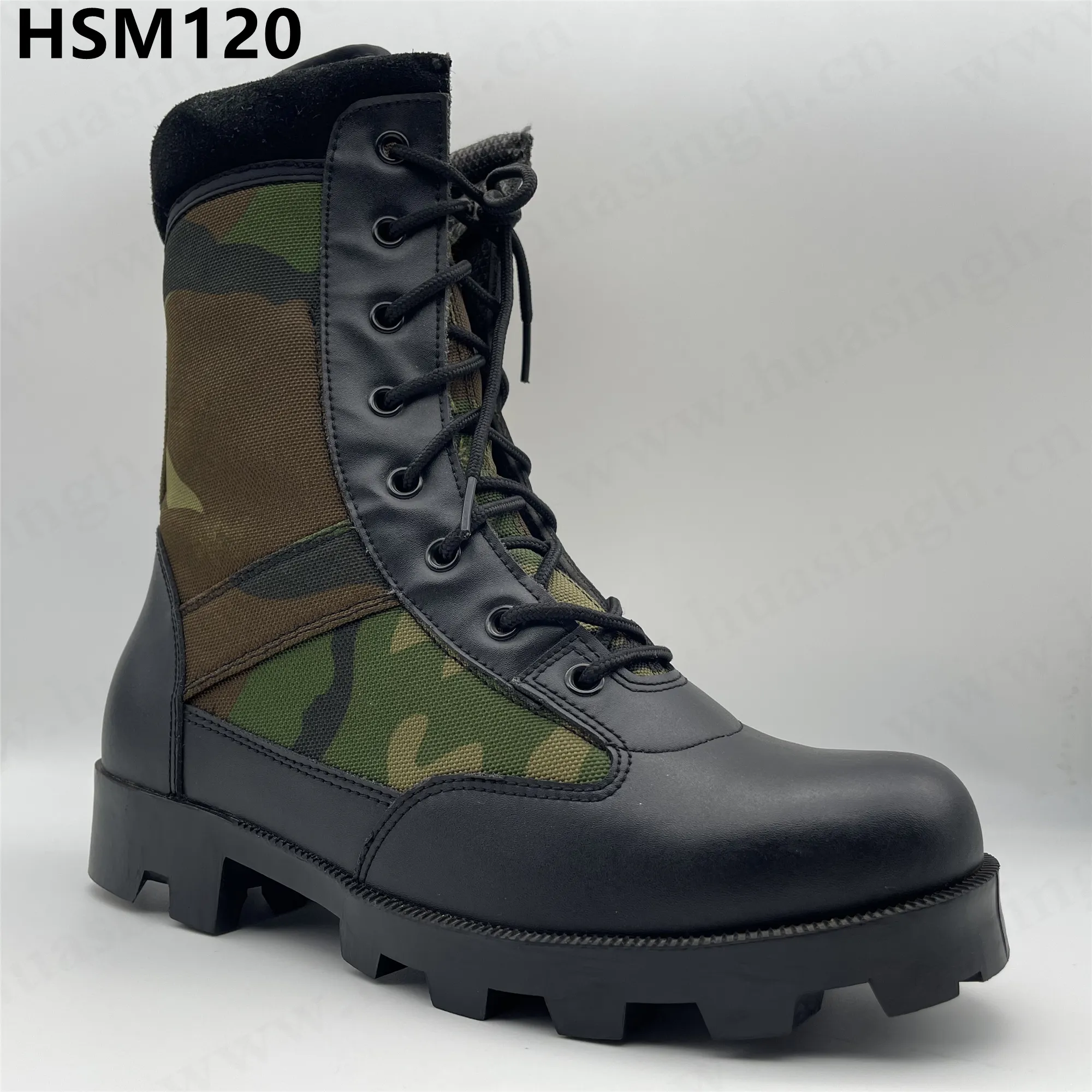 Botas de camuflaje verde para exteriores, botas de combate de cuero de vaca natural con cuello de gamuza, venta al por mayor