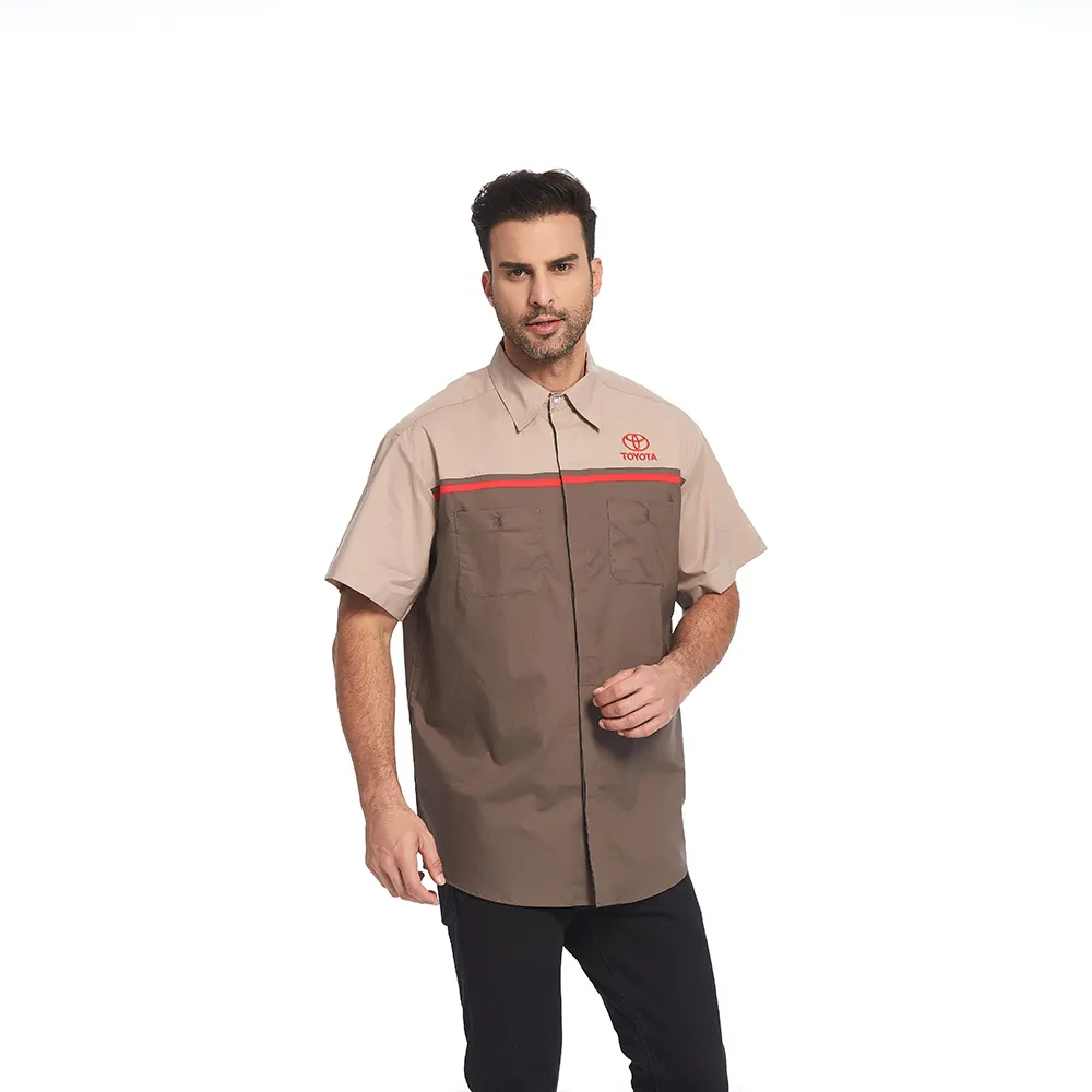 Camisas de trabalho de algodão para motorista de táxi de verão, camisas de trabalho de manga curta para funcionários de supermercados, correias, camisas grandes