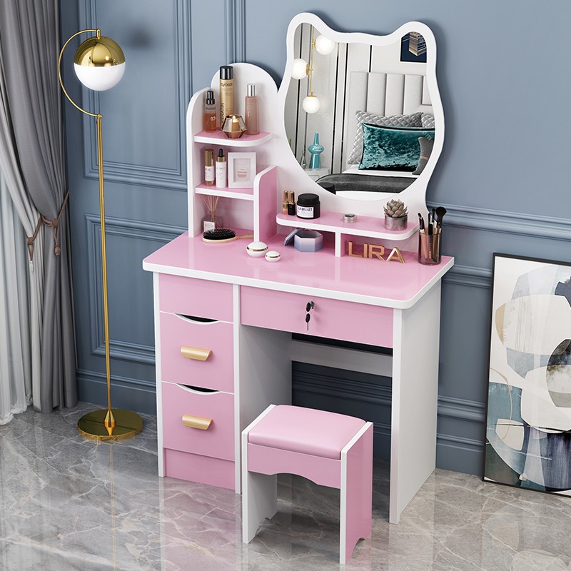Armoire gauche miroir chat rose 80cm