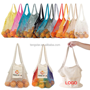 BSCI logo personalizzato riutilizzabile francese organico 100% rete di cotone produce borsa per la spesa da spiaggia per la spesa per frutta e verdura