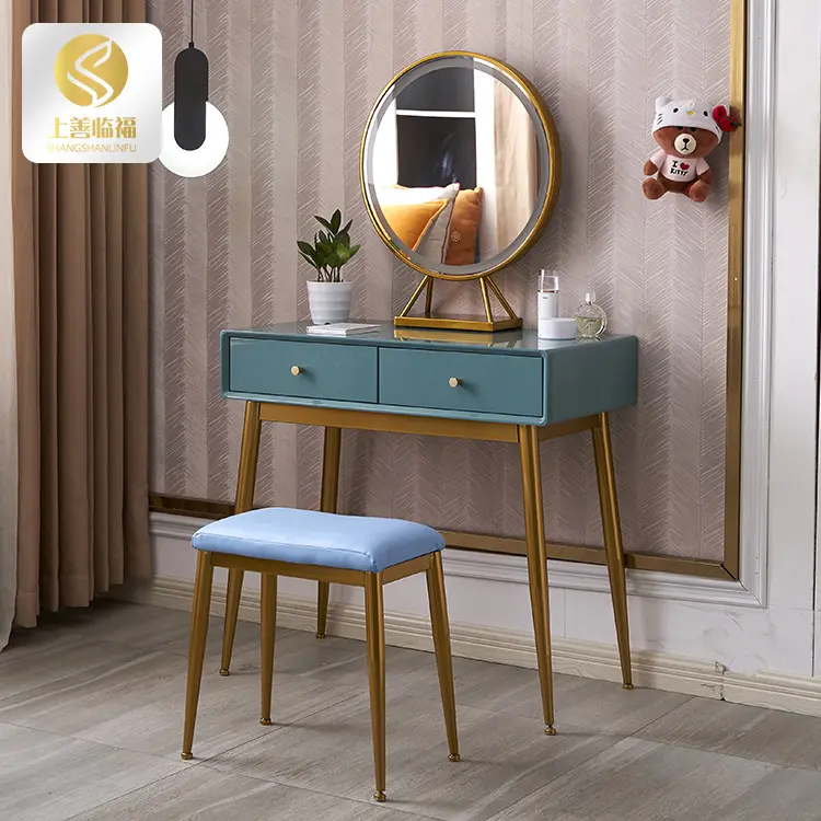 Tocador de madera con placa de Protección Ambiental para niñas, conjunto de silla para habitación, almacenamiento, E1