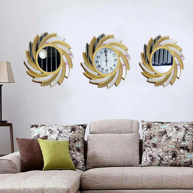 Mirror Clock 3 Piece Stylish Home decoration Set Wall Clock