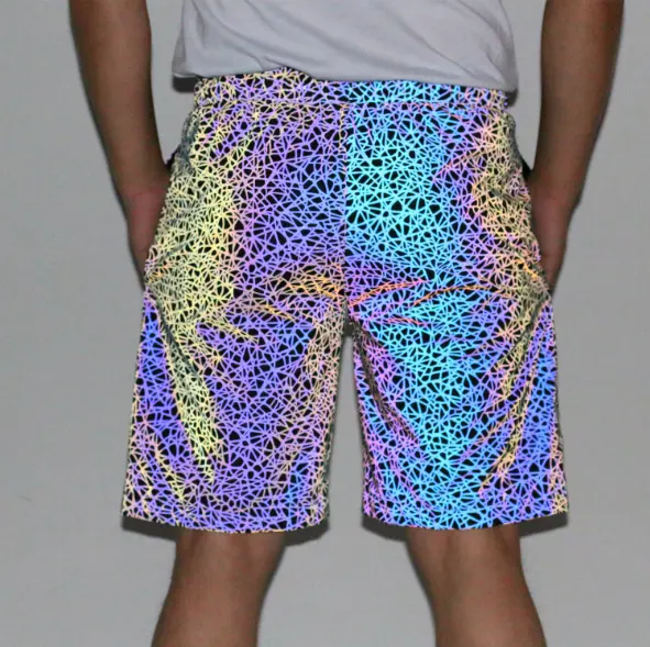 Arcobaleno di stampa a colori delle donne degli uomini di luce di notte riflettente moda casual di grandi dimensioni bicchierini della spiaggia hip hop shiny blink pantaloni di scarsità