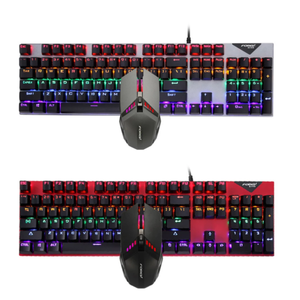 Teclado mecánico con cable de FV-Q609 para juegos, ratón combinado con interruptor azul, 104 teclas, RGB, juego de ratón óptico para PC - Product Image 1