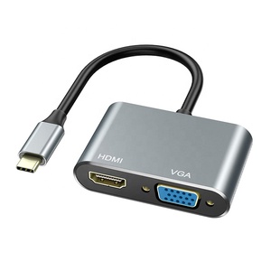 USB C to <strong>VGA</strong> <strong>HDMI</strong> Adapter 2 in 1 Aluminum Alloy USB 3.1 Type C Type-C to <strong>HDMI</strong> 4K 30Hz <strong>VGA</strong> 1080P Converter Adapter Cable 4K*2K
