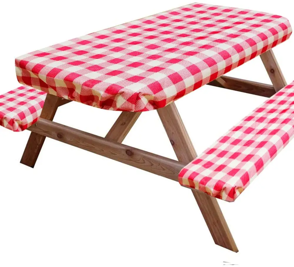 Toalha de mesa retangular xadrez branco ou vermelho, toalha para viagem, natal, festas, ar livre