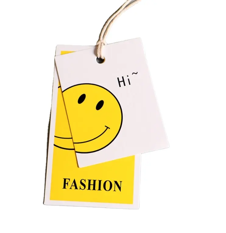 सस्ते कस्टम डिजाइन मुद्रण नाम लोगो के साथ कागज परिधान Hangtag लेबल कपड़े लटका टैग स्ट्रिंग