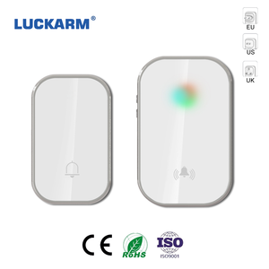 LUCKARM Белый беспроводной дверной звонок батарейный кнопочный и подключаемый приемник комплект Красочный светодиодный регулируемый объем - Product Image 1