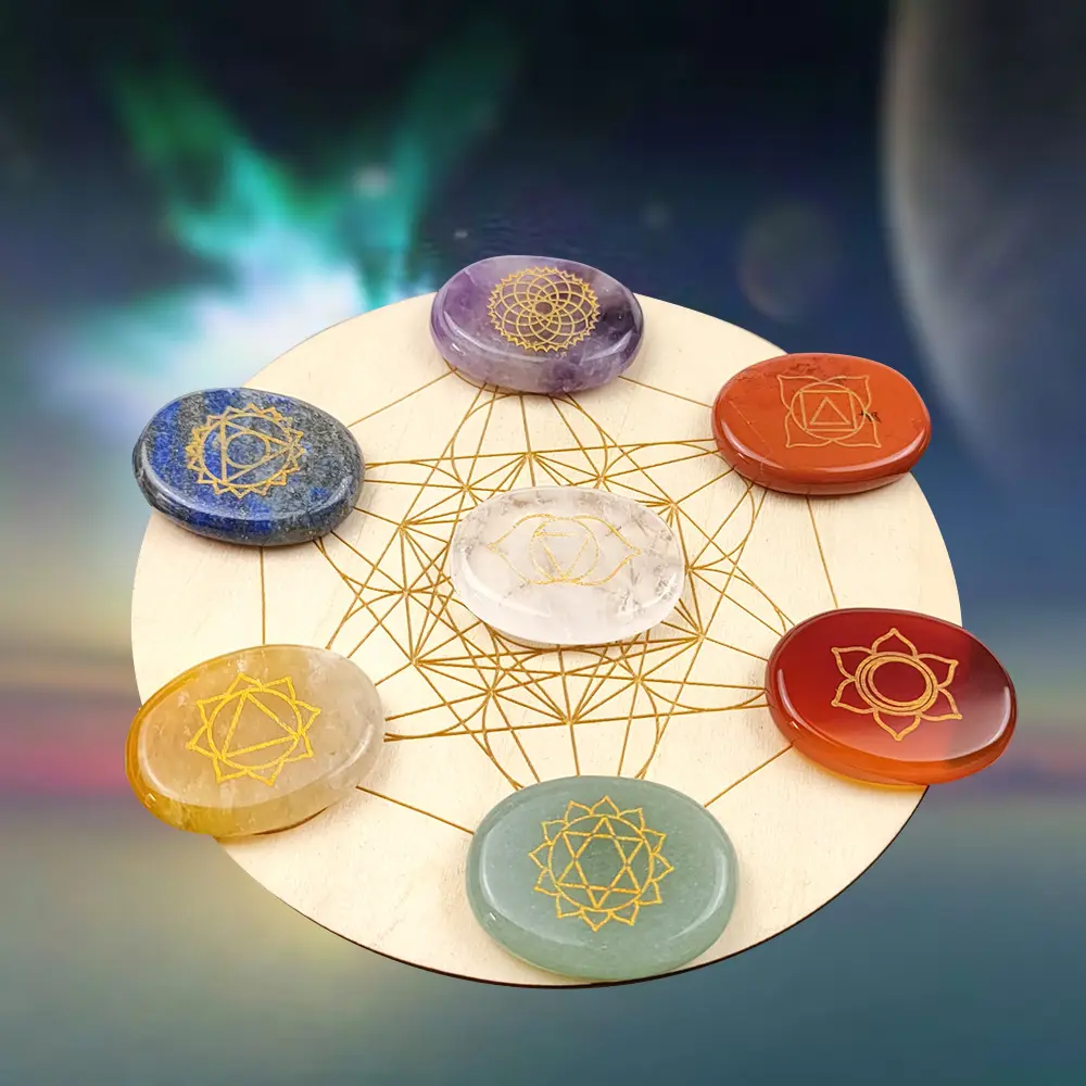 Meditasi Reiki Batu Ukir Alami, 7 Tujuh Set Penyembuhan Kristal Chakra, Dekorasi Rumah Chakra Penyeimbang Energi Yoga