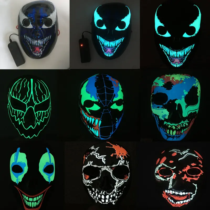 Plastic Led Purge Party Mask Make Party Masks Light Up Skull Masquerade Glowing 3D Party Mask EL Light